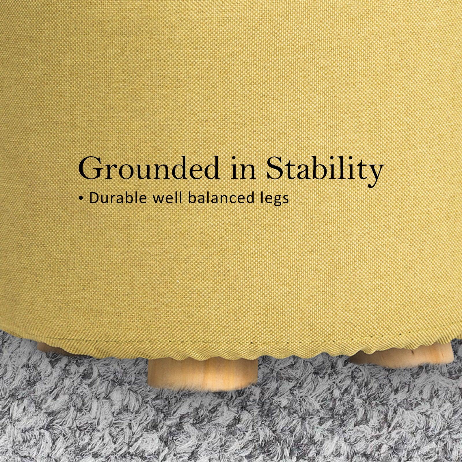 Fabric Ottoman Round Wooden Leg Foot Stool - MUSTARD YELLOW - Mekamart Australia