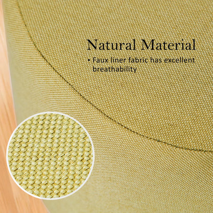 2X Fabric Ottoman Round Wooden Leg Foot Stool - Mustard Yellow - Mekamart Australia