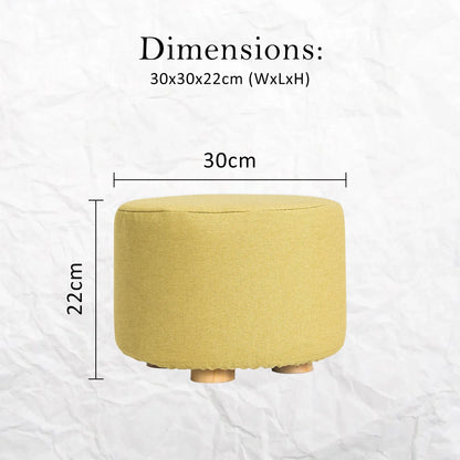 2X Fabric Ottoman Round Wooden Leg Foot Stool - Mustard Yellow - Mekamart Australia