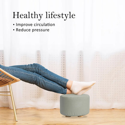 Fabric Ottoman Round Wooden Leg Foot Stool - GREY - Mekamart Australia