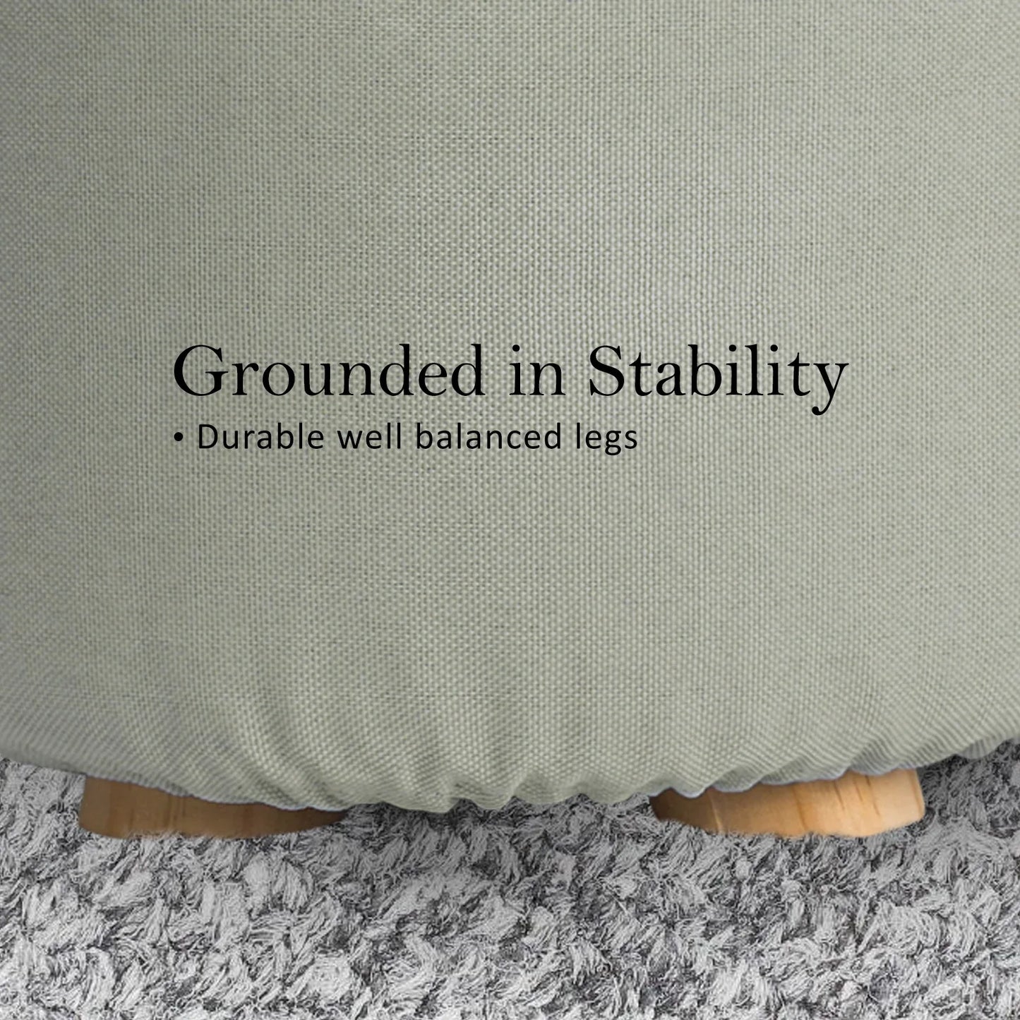 Fabric Ottoman Round Wooden Leg Foot Stool - GREY - Mekamart Australia