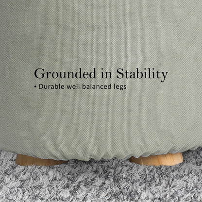 Fabric Ottoman Round Wooden Leg Foot Stool - GREY - Mekamart Australia