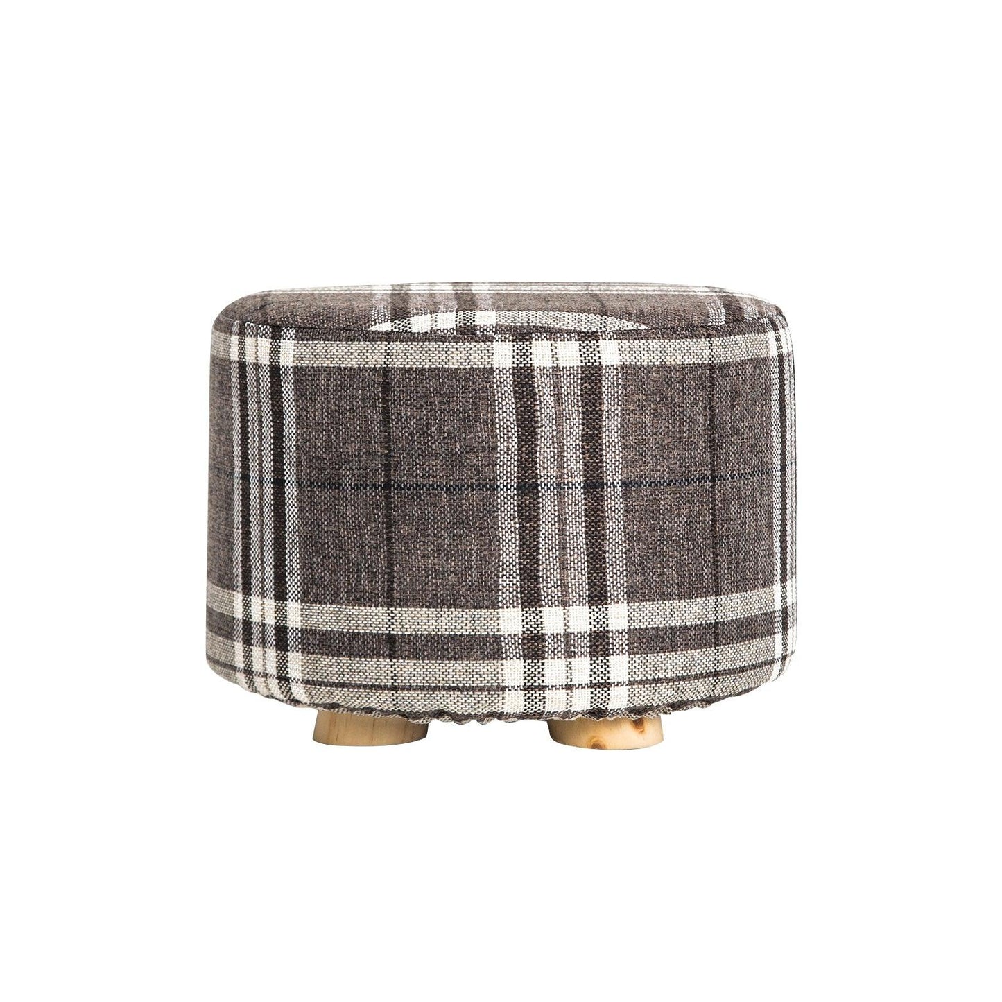 Fabric Ottoman Round Wooden Leg Foot Stool - LATTICE - Mekamart Australia