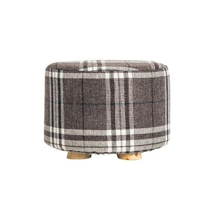 Fabric Ottoman Round Wooden Leg Foot Stool - LATTICE - Mekamart Australia