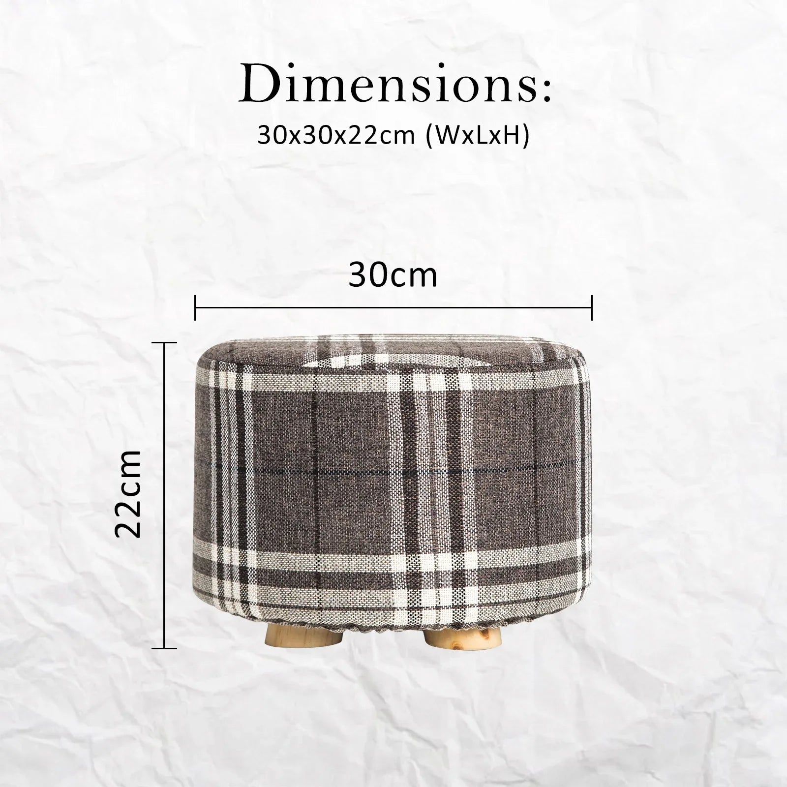 Fabric Ottoman Round Wooden Leg Foot Stool - LATTICE - Mekamart Australia