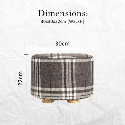 Fabric Ottoman Round Wooden Leg Foot Stool - LATTICE - Mekamart Australia
