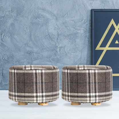 2X Fabric Ottoman Round Wooden Leg Foot Stool - LATTICE - Mekamart Australia