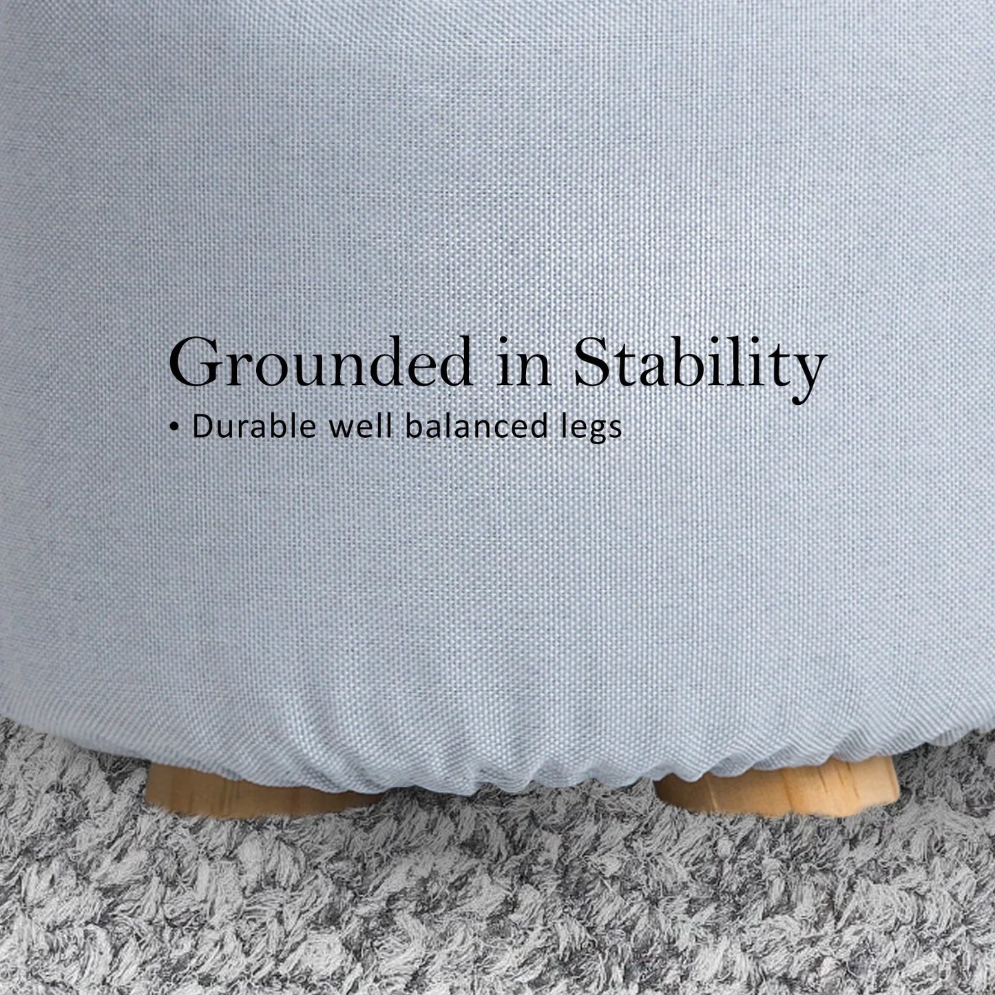 Fabric Ottoman Round Wooden Leg Foot Stool - LIGHT BLUE - Mekamart Australia