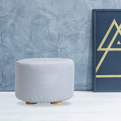 Fabric Ottoman Round Wooden Leg Foot Stool - LIGHT BLUE - Mekamart Australia