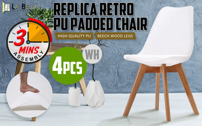 4X Retro Dining Cafe Chair Padded Seat WHITE - Mekamart Australia