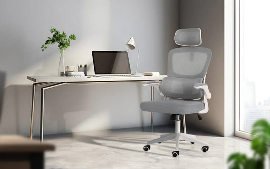 Work Office Chair - Lumber Support, Flip-up Armrest, Adjustable Headrest SITIO - GREY - Mekamart Australia