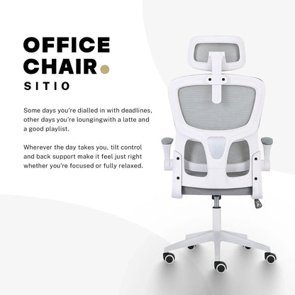 Work Office Chair - Lumber Support, Flip-up Armrest, Adjustable Headrest SITIO - GREY - Mekamart Australia
