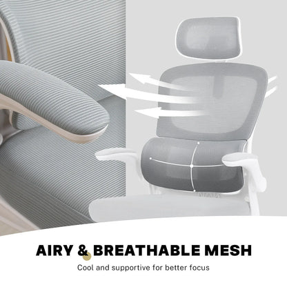 Work Office Chair - Lumber Support, Flip-up Armrest, Adjustable Headrest SITIO - GREY - Mekamart Australia