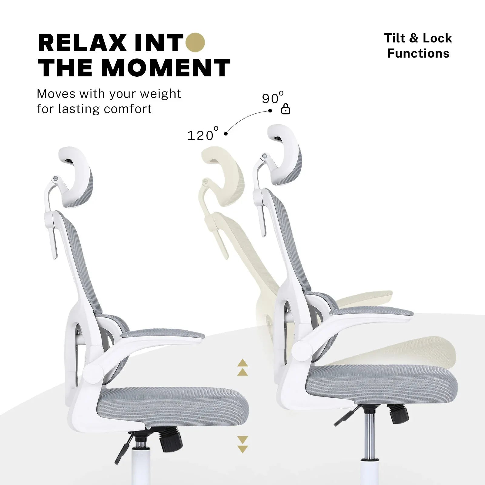 Work Office Chair - Lumber Support, Flip-up Armrest, Adjustable Headrest SITIO - GREY - Mekamart Australia