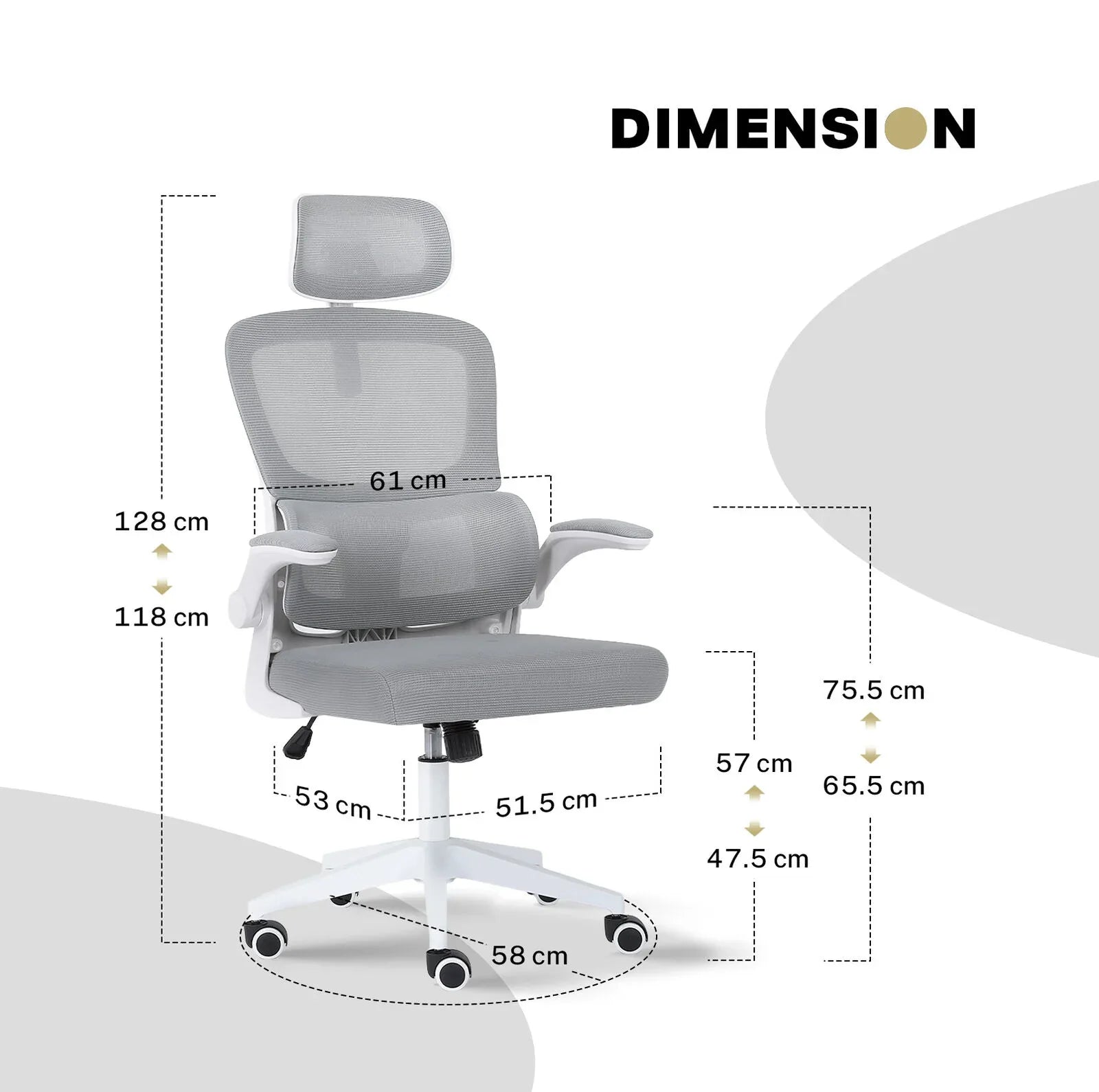 Work Office Chair - Lumber Support, Flip-up Armrest, Adjustable Headrest SITIO - GREY - Mekamart Australia