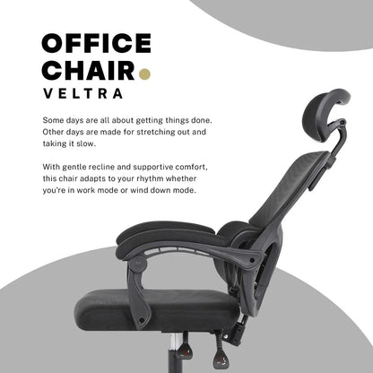 Ergonomic Reclining Office Chair - Lumbar Support, Adjustable Headrest VELTRA - BLACK - Mekamart Australia