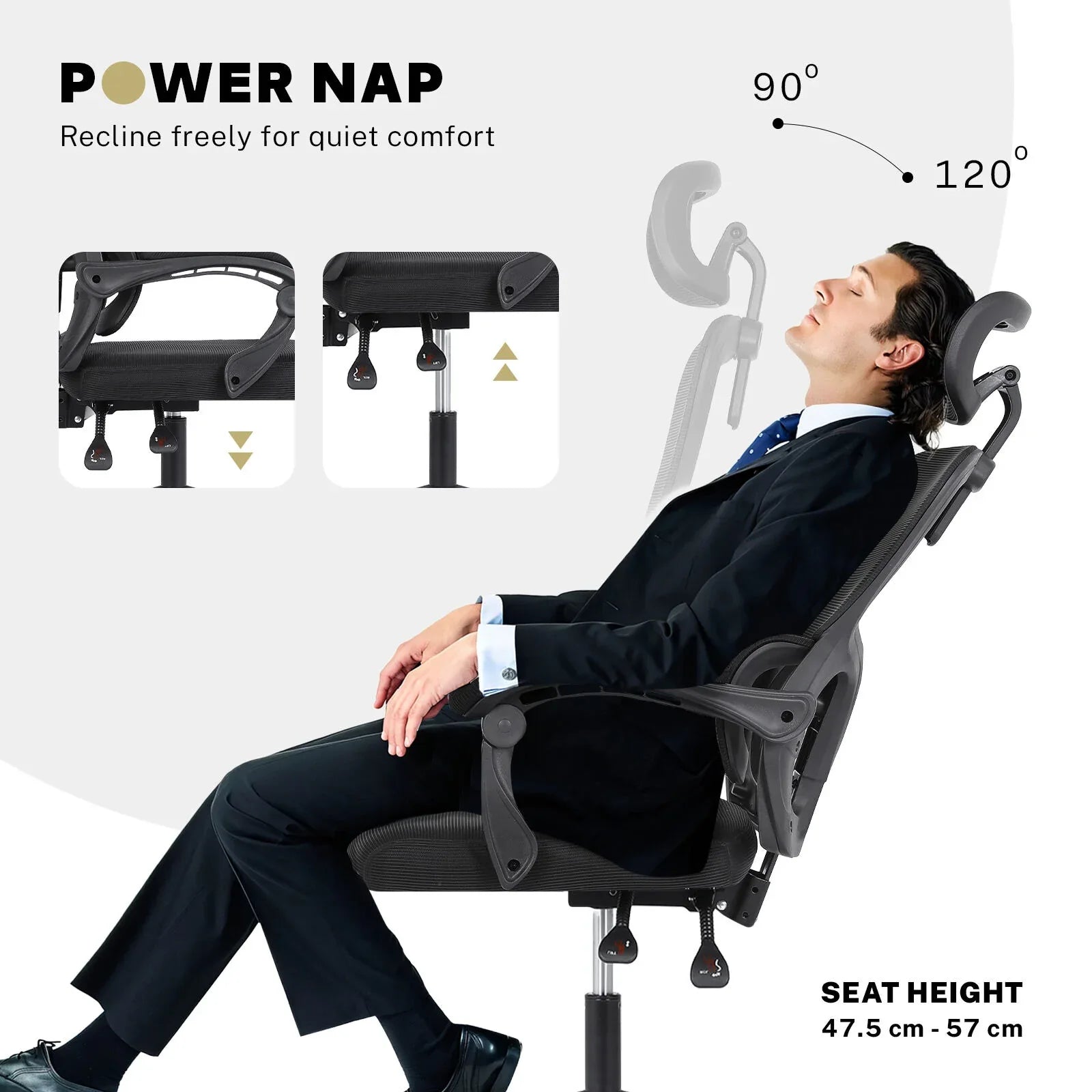 Ergonomic Reclining Office Chair - Lumbar Support, Adjustable Headrest VELTRA - BLACK - Mekamart Australia