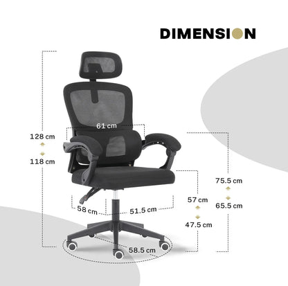 Ergonomic Reclining Office Chair - Lumbar Support, Adjustable Headrest VELTRA - BLACK - Mekamart Australia