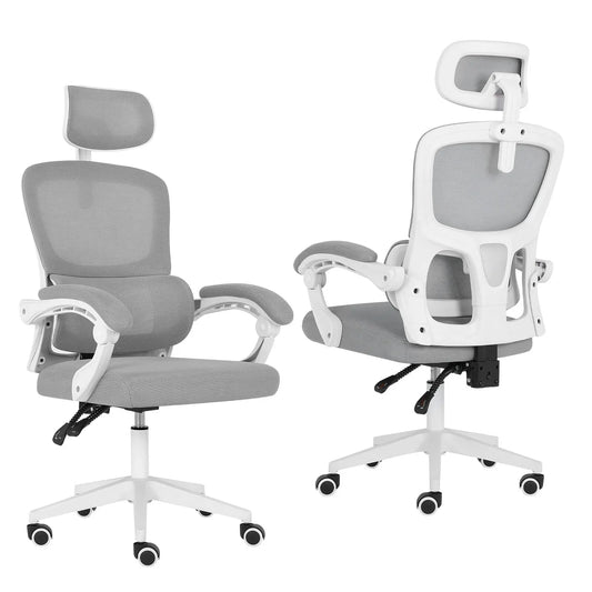 Ergonomic Reclining Office Chair - Lumbar Support, Adjustable Headrest VELTRA - GREY - Mekamart Australia