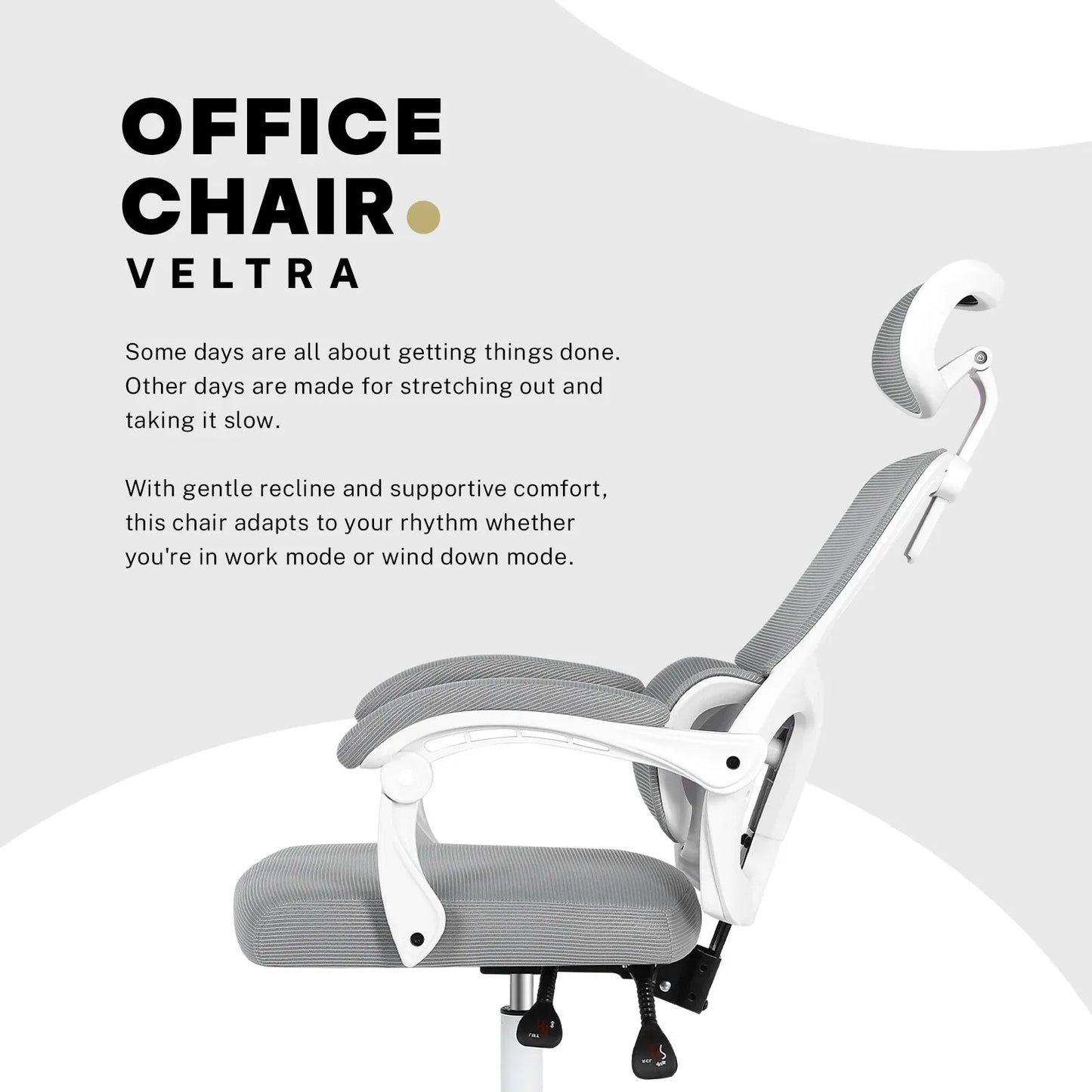 Ergonomic Reclining Office Chair - Lumbar Support, Adjustable Headrest VELTRA - GREY - Mekamart Australia