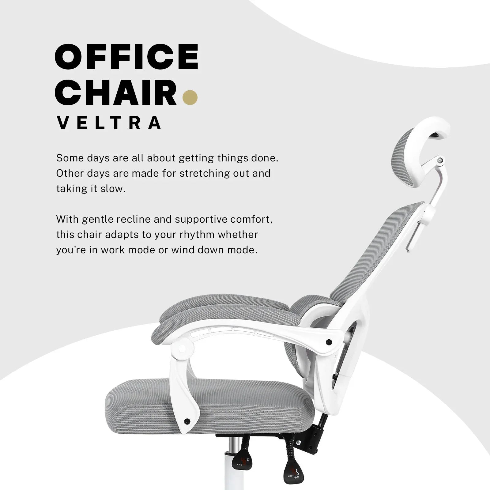 Ergonomic Reclining Office Chair - Lumbar Support, Adjustable Headrest VELTRA - GREY - Mekamart Australia