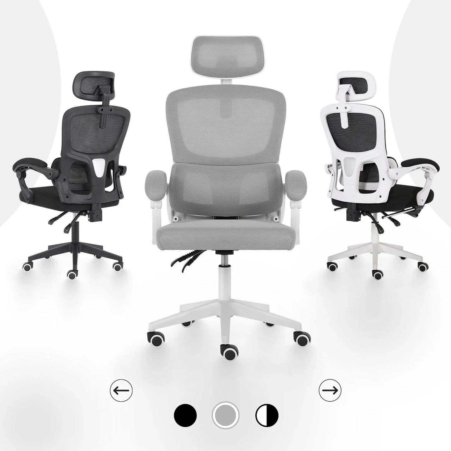 Ergonomic Reclining Office Chair - Lumbar Support, Adjustable Headrest VELTRA - GREY - Mekamart Australia