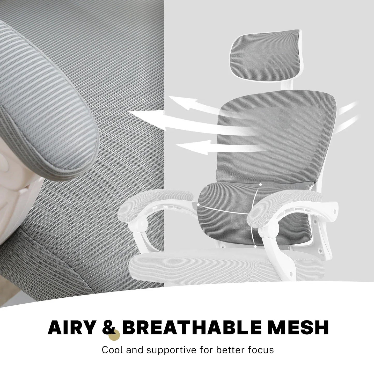Ergonomic Reclining Office Chair - Lumbar Support, Adjustable Headrest VELTRA - GREY - Mekamart Australia