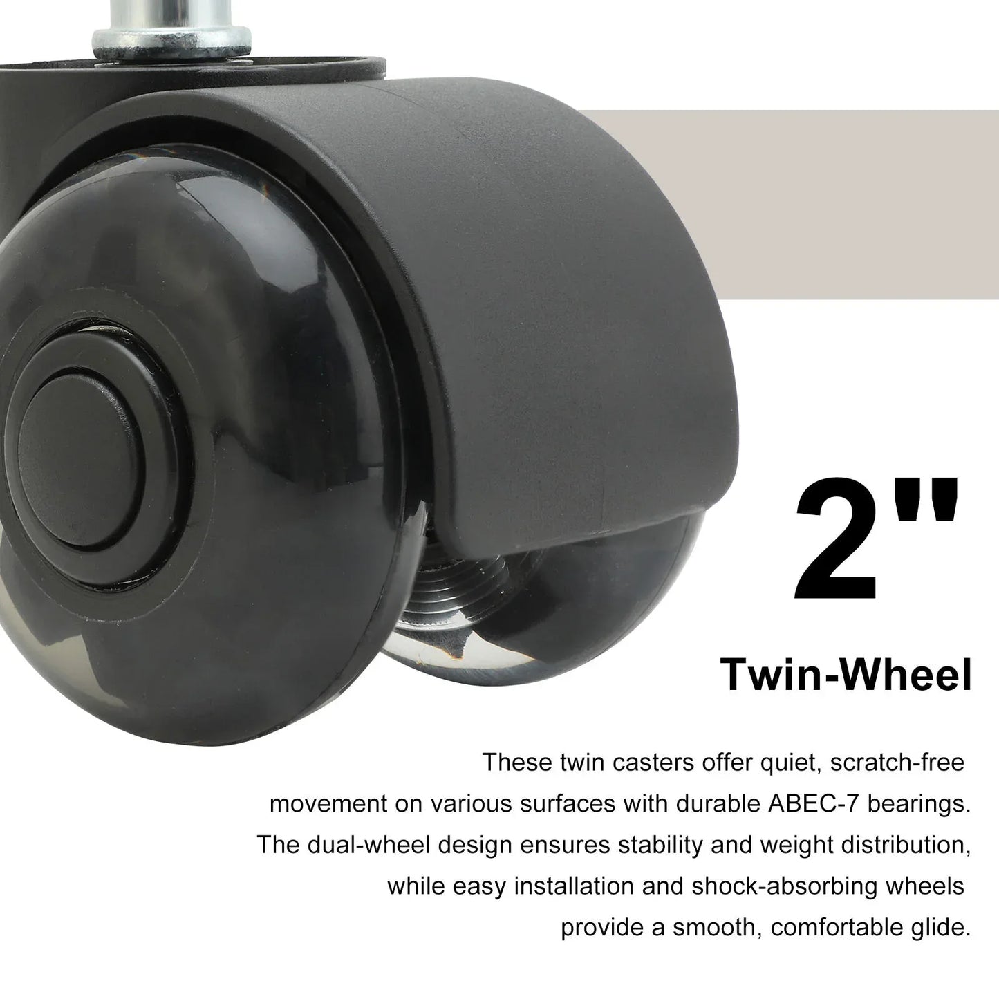 5X 2'' Twin Wheel Office Chair Casters - Slient Smooth, 11x22mm Stem - Mekamart Australia