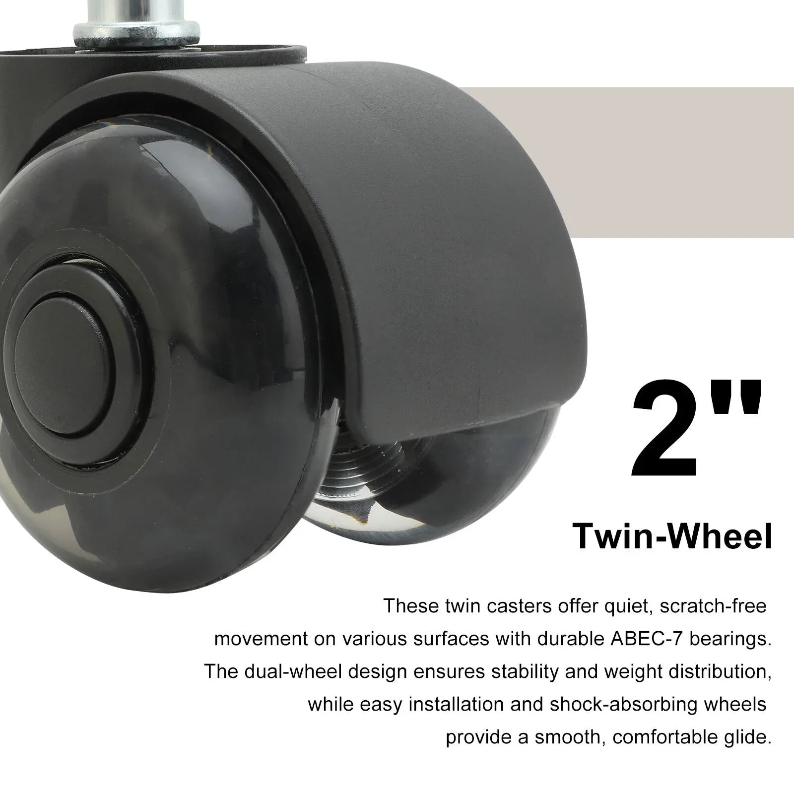 5X 2'' Twin Wheel Office Chair Casters - Slient Smooth, 11x22mm Stem - Mekamart Australia