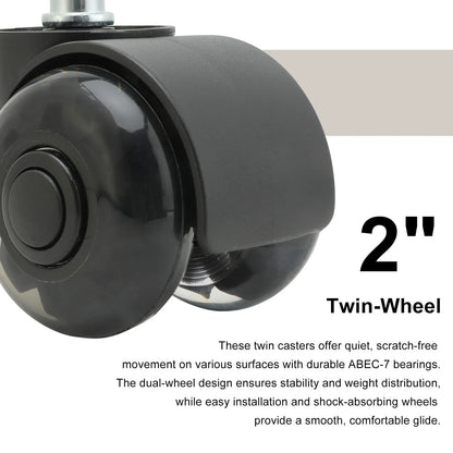 5X 2'' Twin Wheel Office Chair Casters - Slient Smooth, 11x22mm Stem - Mekamart Australia