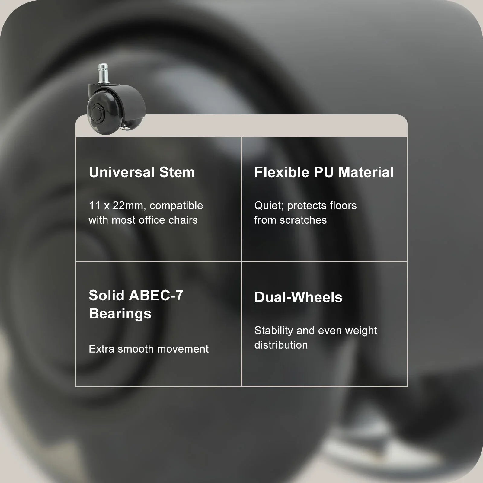 5X 2'' Twin Wheel Office Chair Casters - Slient Smooth, 11x22mm Stem - Mekamart Australia