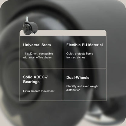 5X 2'' Twin Wheel Office Chair Casters - Slient Smooth, 11x22mm Stem - Mekamart Australia
