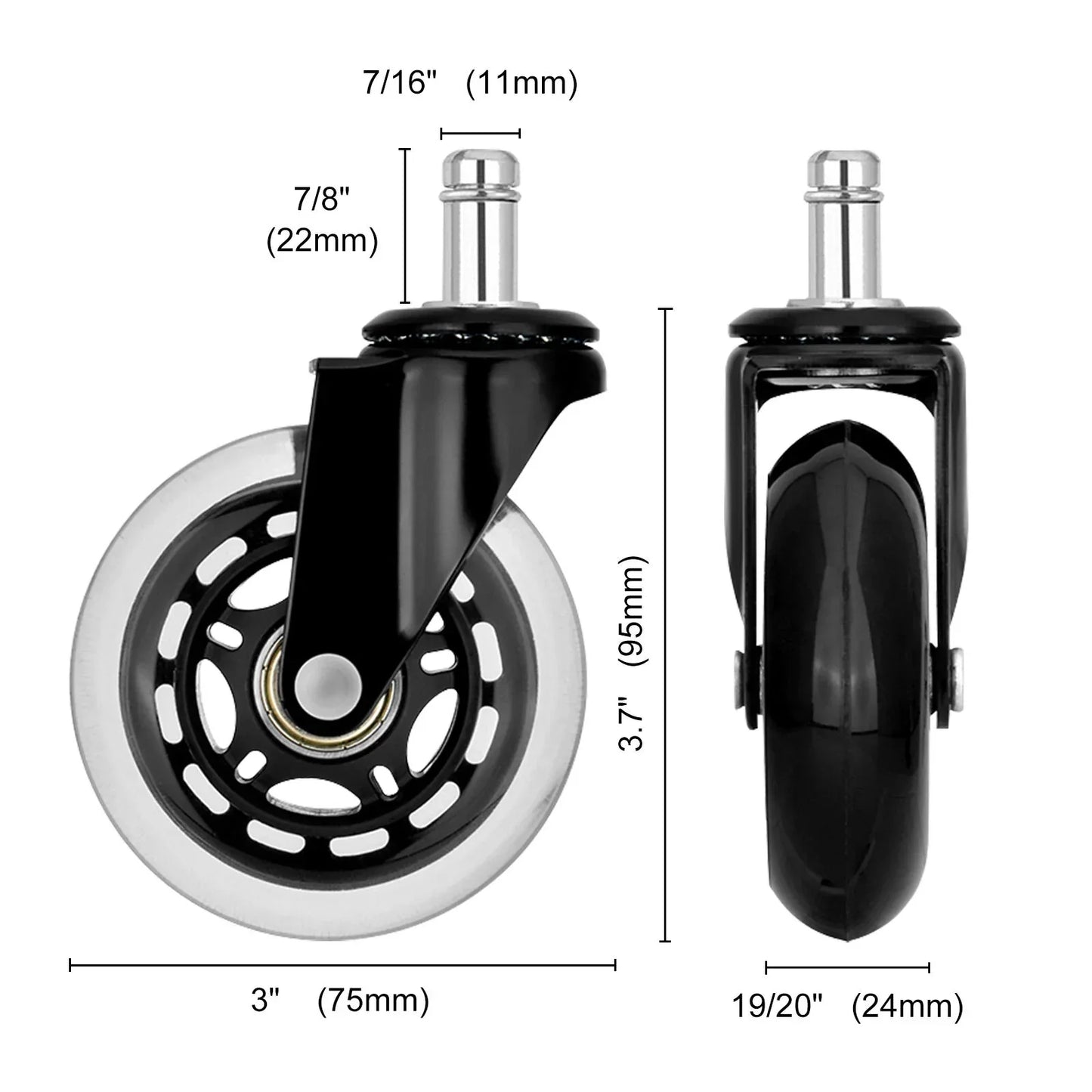 5X 3'' Rollerblade Style Wheels Office Chair Casters - Slient Smooth, 11x22mm Stem - Mekamart Australia