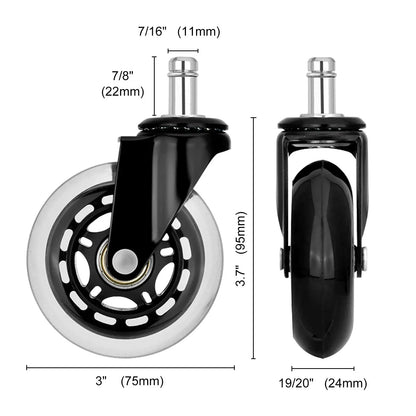 5X 3'' Rollerblade Style Wheels Office Chair Casters - Slient Smooth, 11x22mm Stem - Mekamart Australia