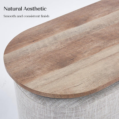 3 Piece Set Coffee Table & Ottoman Wood Side End Table Industrial - CREAM GREY - Mekamart Australia