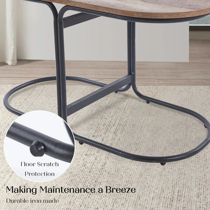 3 Piece Set Coffee Table & Ottoman Wood Side End Table Industrial - CREAM GREY - Mekamart Australia