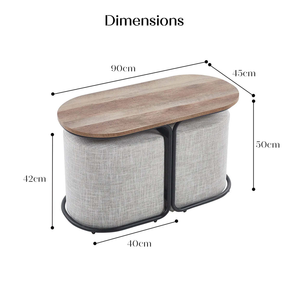 3 Piece Set Coffee Table & Ottoman Wood Side End Table Industrial - CREAM GREY - Mekamart Australia