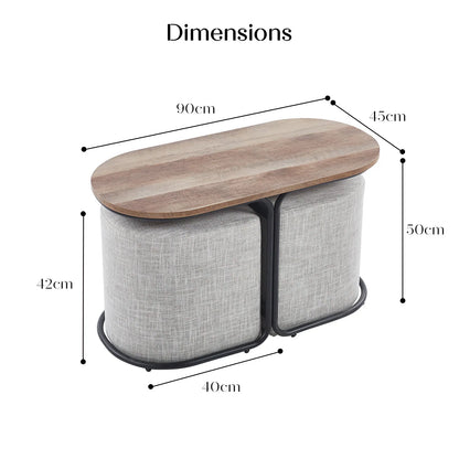 3 Piece Set Coffee Table & Ottoman Wood Side End Table Industrial - CREAM GREY - Mekamart Australia