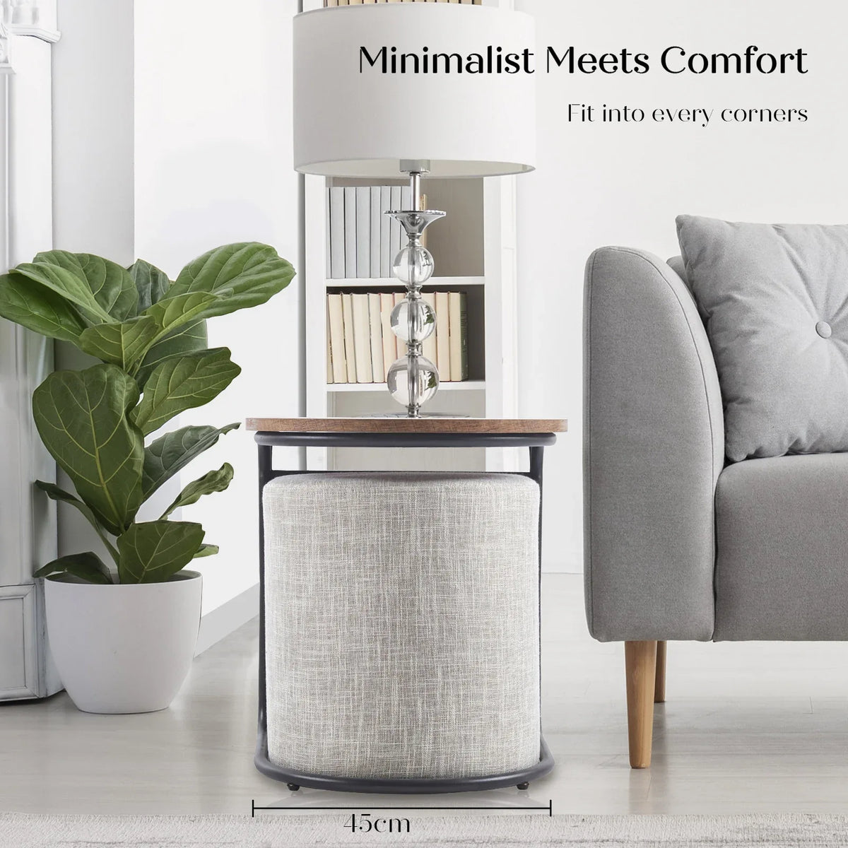 3 Piece Set Coffee Table & Ottoman Wood Side End Table Industrial - CREAM GREY - Mekamart Australia