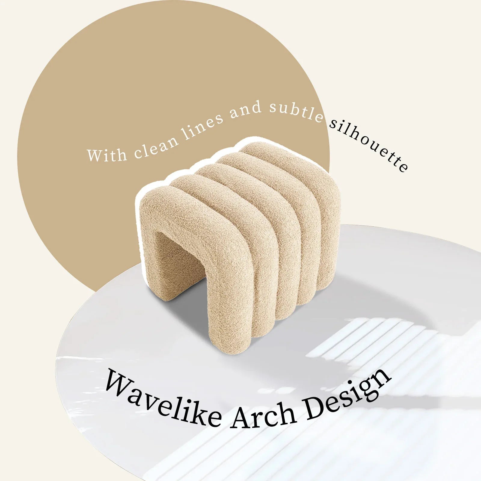 Ridge Arch Ottoman Stool Teddy Fleece Fabric Foot Rest 45cm BEIGE - Mekamart Australia