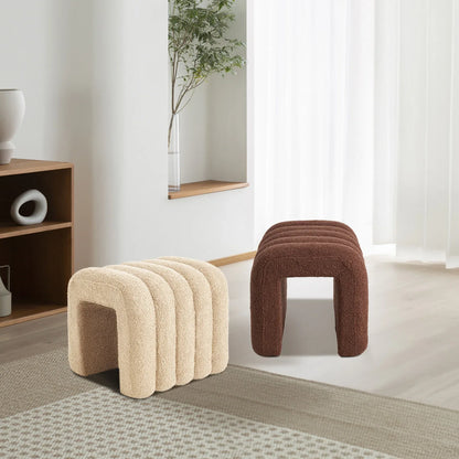 2X Ridge Arch Ottoman Stool Teddy Fleece Fabric Foot Rest 45cm BEIGE - Mekamart Australia