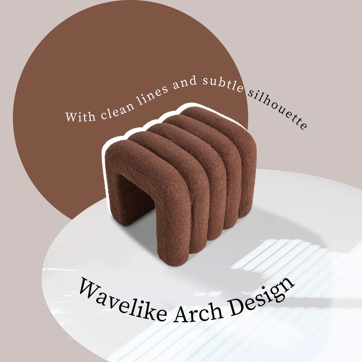 Ridge Arch Ottoman Stool Teddy Fleece Fabric Foot Rest 45cm BROWN - Mekamart Australia