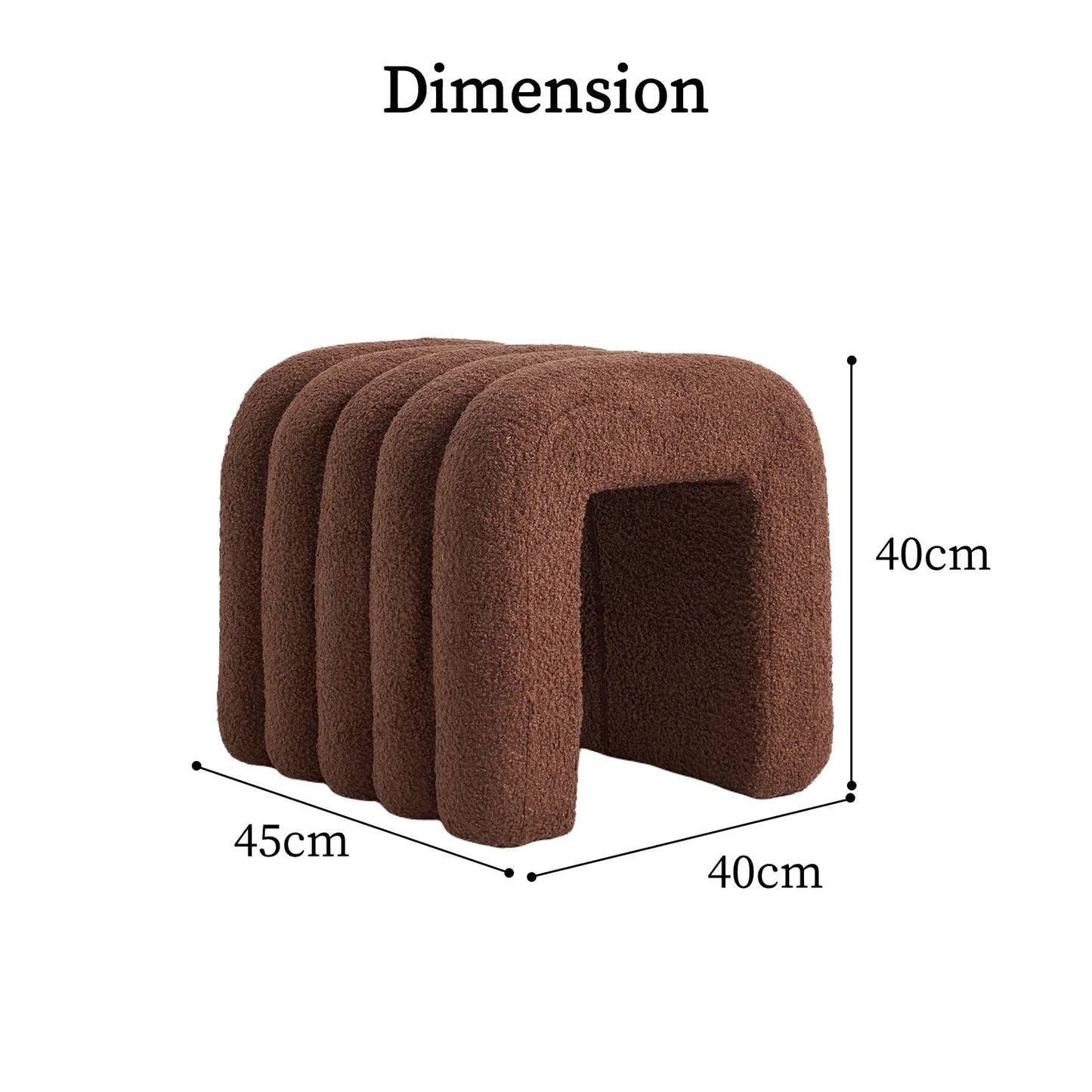 Ridge Arch Ottoman Stool Teddy Fleece Fabric Foot Rest 45cm BROWN - Mekamart Australia