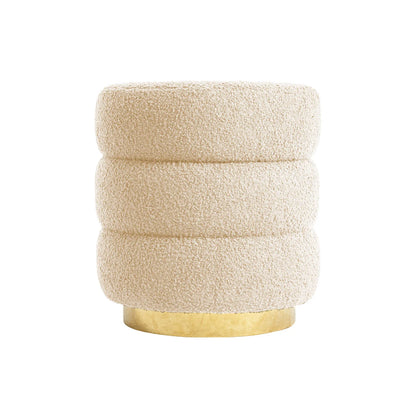 Round Stacked Ottoman Stool Teddy Fleece Fabric Foot Rest 38cm BEIGE - Mekamart Australia