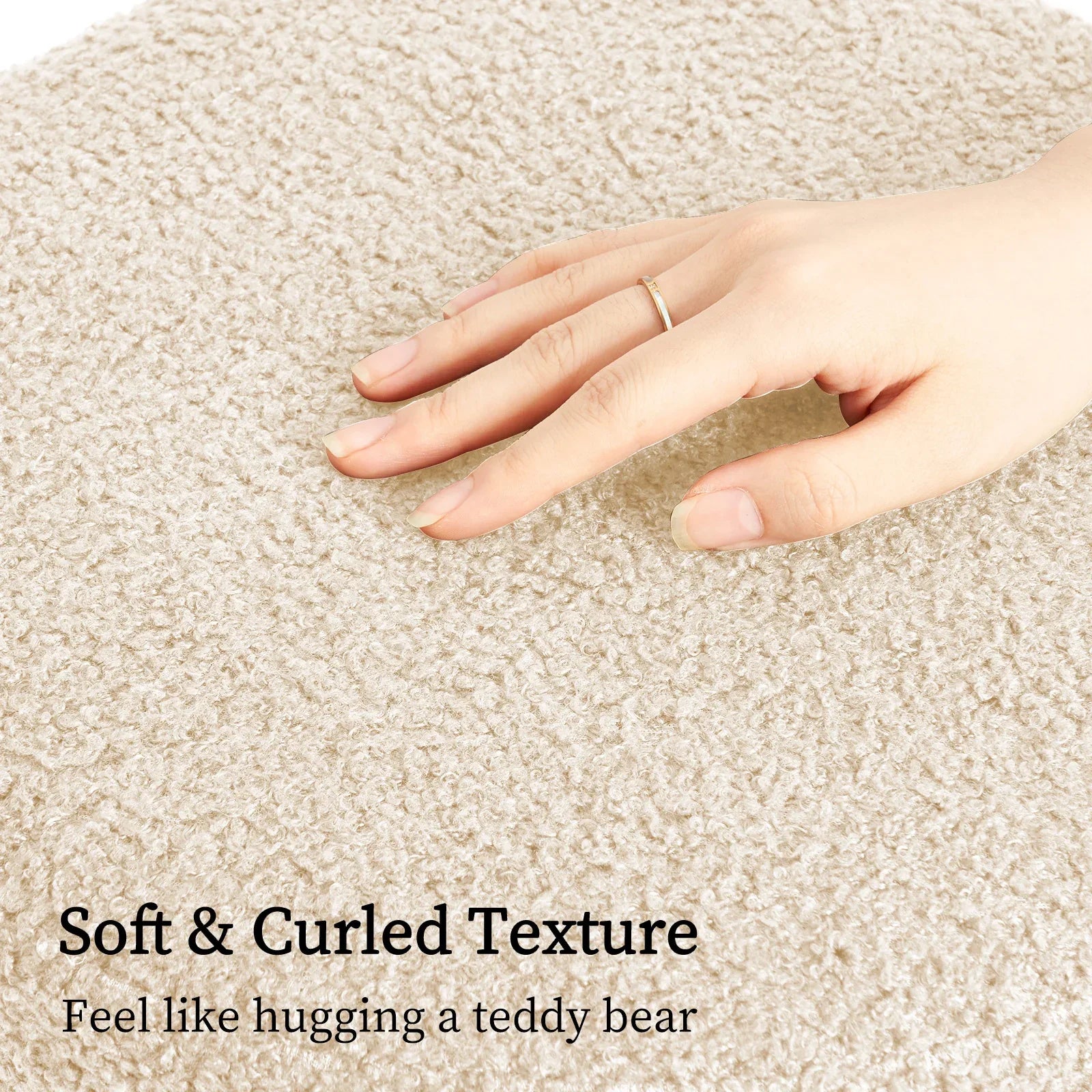 2X Round Stacked Ottoman Stool Teddy Fleece Fabric Foot Rest 38cm BEIGE - Mekamart Australia