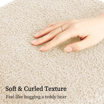 2X Round Stacked Ottoman Stool Teddy Fleece Fabric Foot Rest 38cm BEIGE - Mekamart Australia