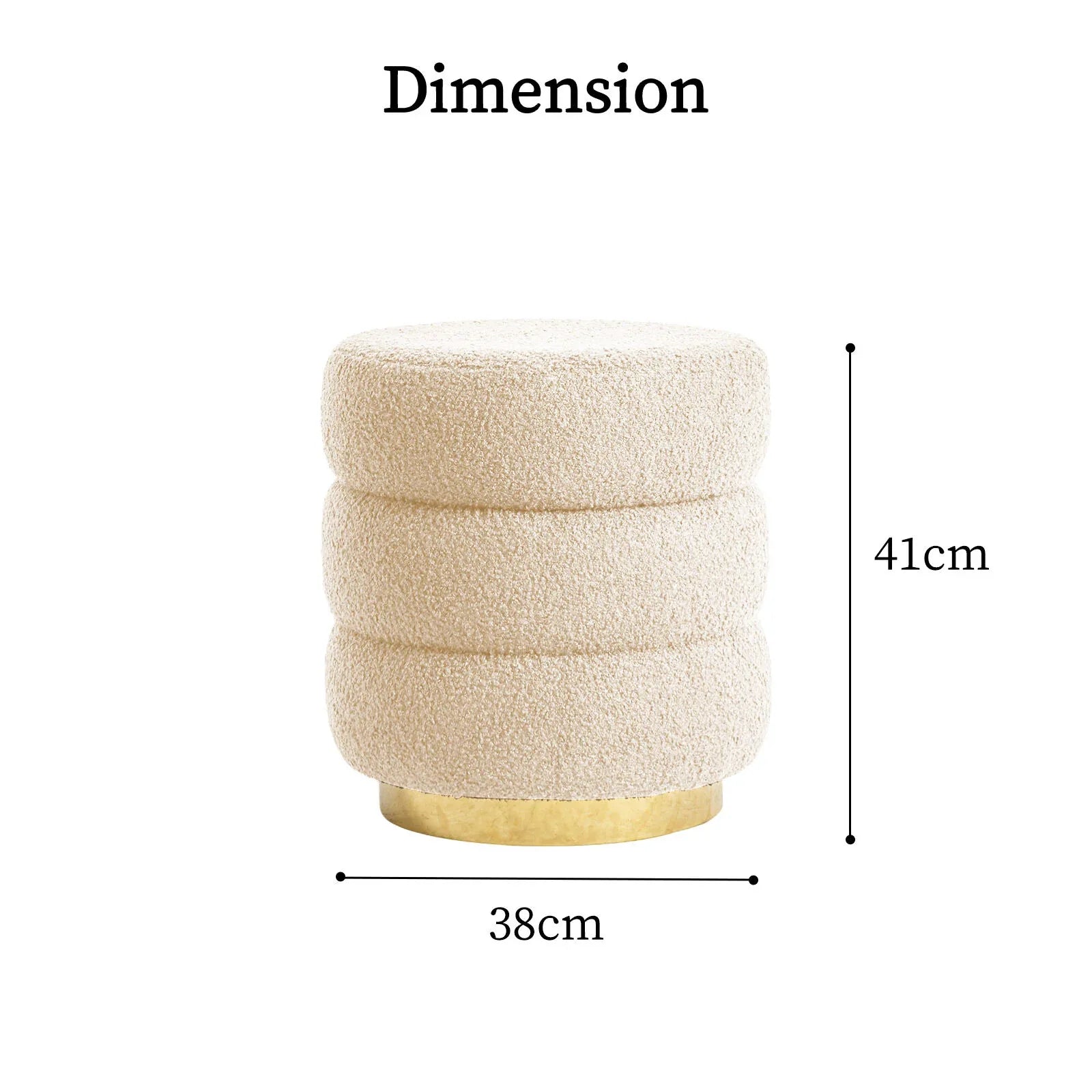 2X Round Stacked Ottoman Stool Teddy Fleece Fabric Foot Rest 38cm BEIGE - Mekamart Australia