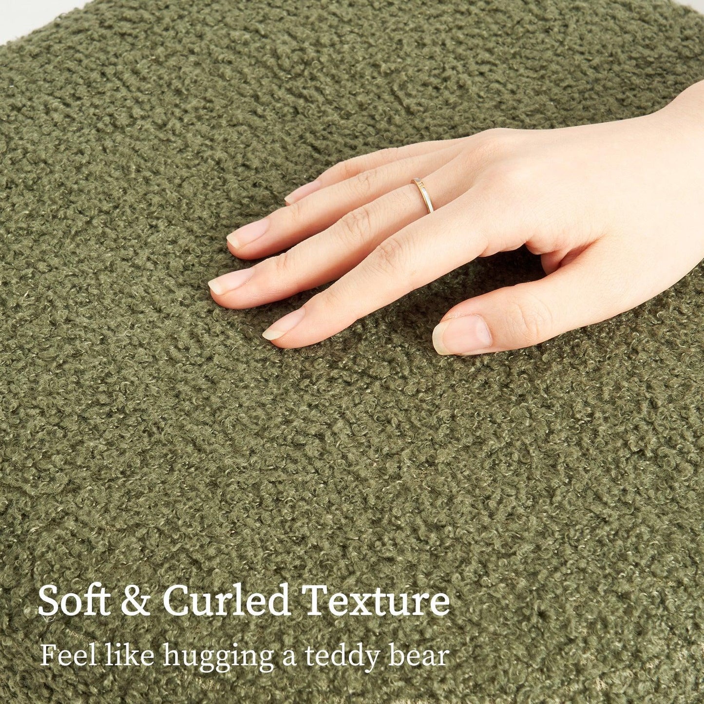 Round Stacked Ottoman Stool Teddy Fleece Fabric Foot Rest 38cm GREEN - Mekamart Australia