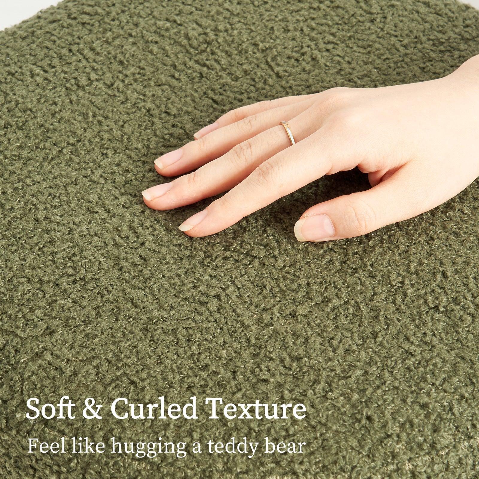 2X Round Stacked Ottoman Stool Teddy Fleece Fabric Foot Rest 38cm GREEN - Mekamart Australia