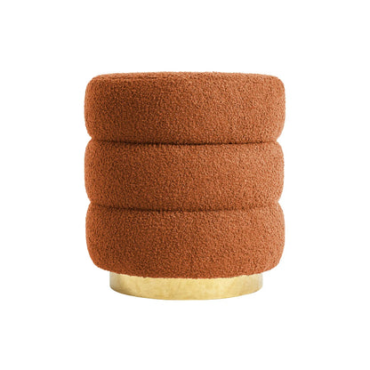 Round Stacked Ottoman Stool Teddy Fleece Fabric Foot Rest 38cm ORANGE - Mekamart Australia